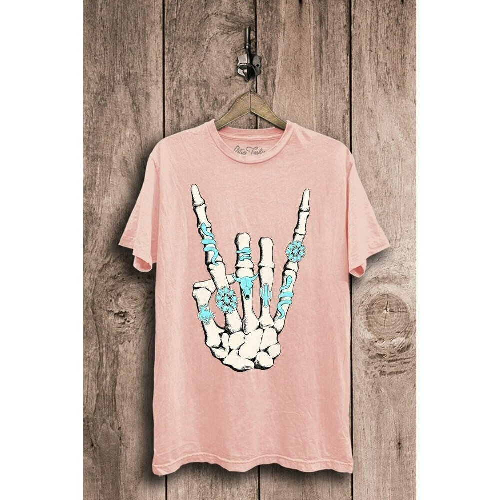 Love Rock and Turquoise Mineral Wash Western Tee in Pink
